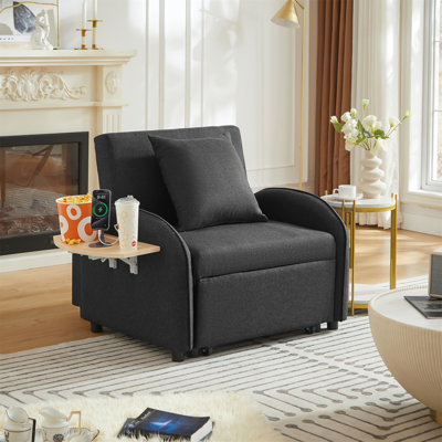Canapé-lit, canapé-lit convertible 3 en 1 avec dossier réglable et table pliable et USB, type C, fauteuil inclinable réglable, fauteuil pour salon, chambre à coucher, petit espace