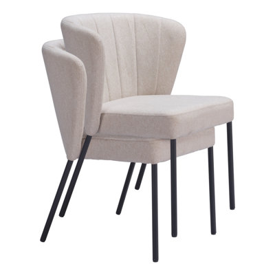Ensemble de deux chaises d'appoint en lin et en acier touffetées beige et noir