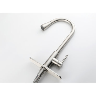 Robinet de cuisine avec douchette extractible, finition nickel brossé, acier inoxydable, buse rotative à 360 °, évier efficace, rotation, look attrayant