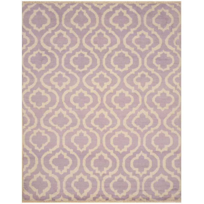 Purple Hand-Knotted Wool Ogee Lattice Geometric Modern Contemporary Carpet Rug, 9' x 12'