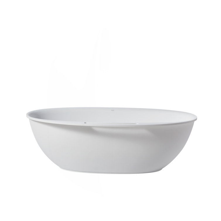 67 In. Stone Resin Flatbottom Solid Surface Freestanding Soaking Bathtub In White With Brass Drain