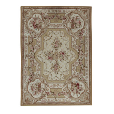 Tapis ivoire et jaune noué à la main de haute qualité