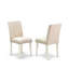 Ensemble de 5 pièces pour coin-repas pour 4 personnes comprenant une table de cuisine ronde avec piédestal et 4 chaises de salle à manger Parson en tissu beige clair, lin blanc-438875778-438875779-524644633