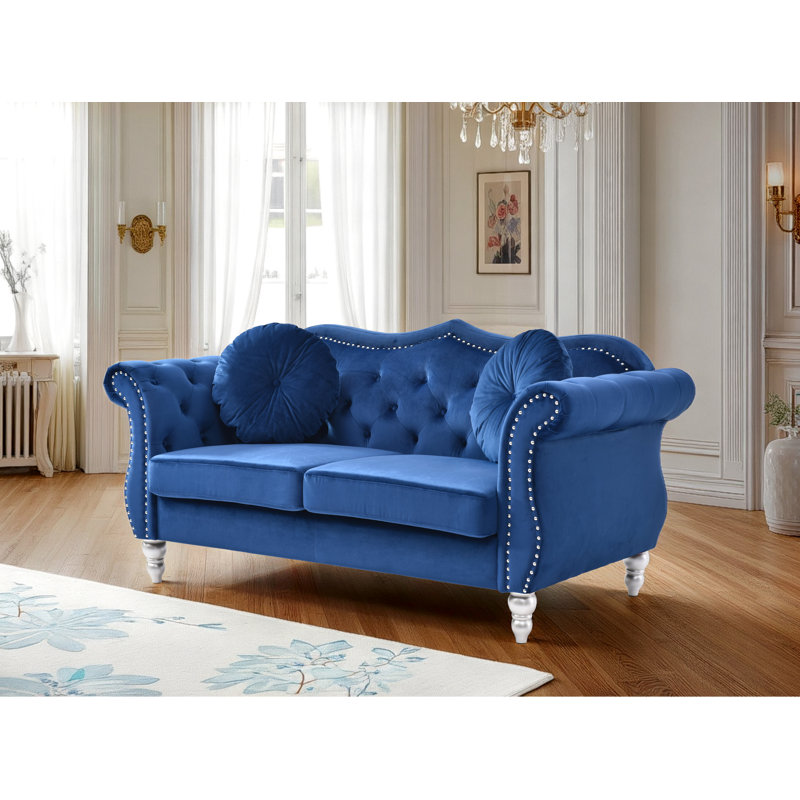 Modla  Velvet Fabric Loveseat, Navy Blue