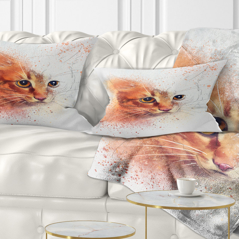 Magnifique chaton brun aquarelle - coussin décoratif imprimé animal