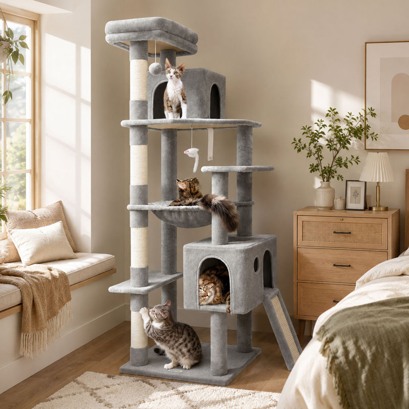 Tour pour arbre à chat 70 po, hamac et poteaux à griffes 70 po