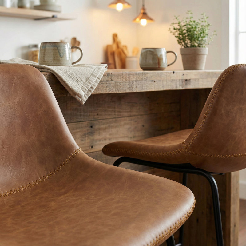 Tabouret de bar et de comptoir Maugansville, Brun, Tabouret de comptoir (siège d’une hauteur de 25
