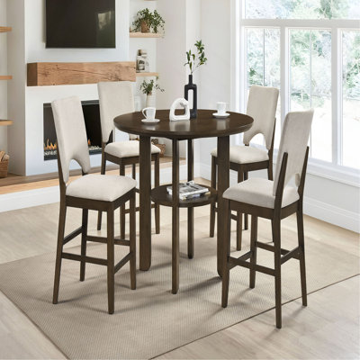1pc Contemporary Round Counter Height Table with Storage Shelf Dining Furniture