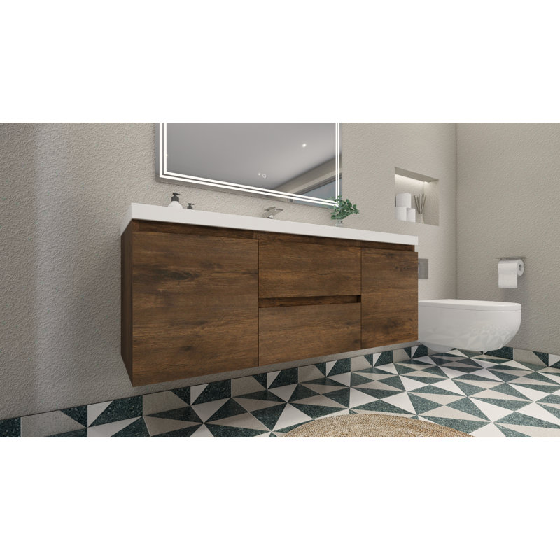59'' Single Bathroom Vanity with Acrylic Top, Rosewood
