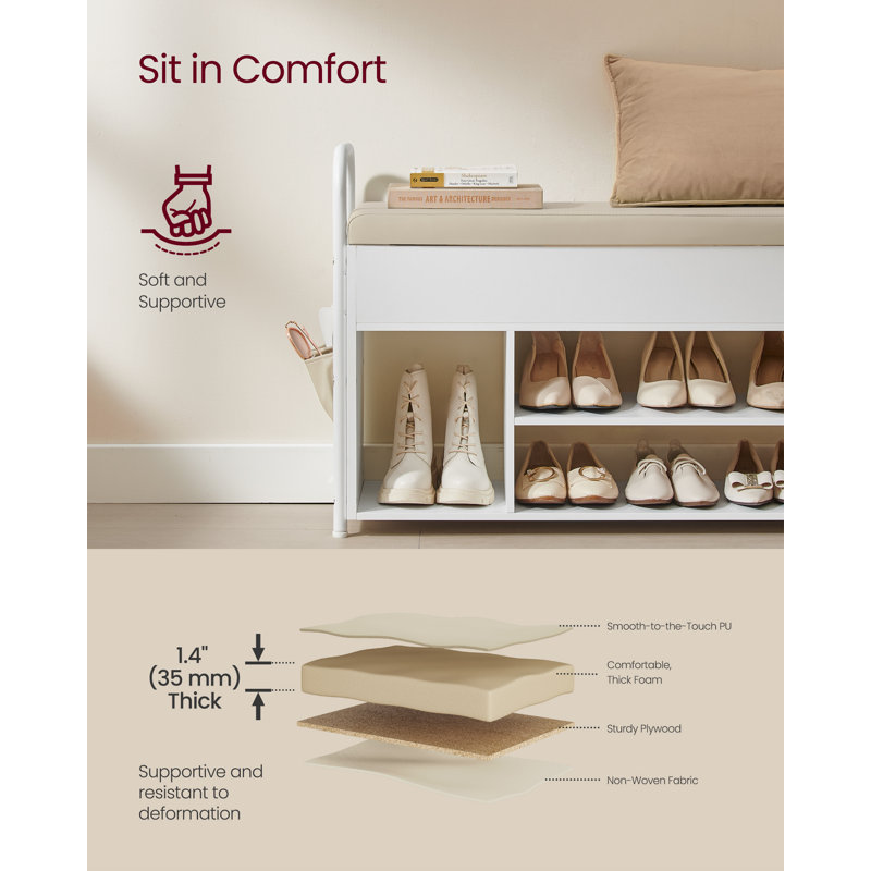 8 Pair Shoe Storage Bench with Hidden Storage, White