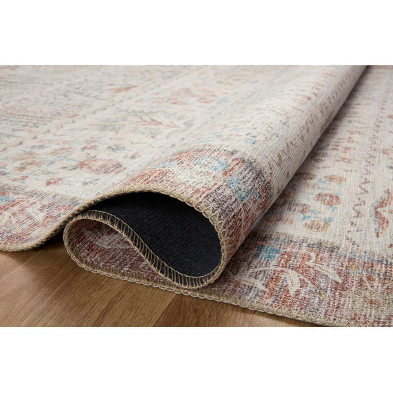 Cream Floral Synthetic Easy Care Accent Rug 2'-3" x 3'-9"