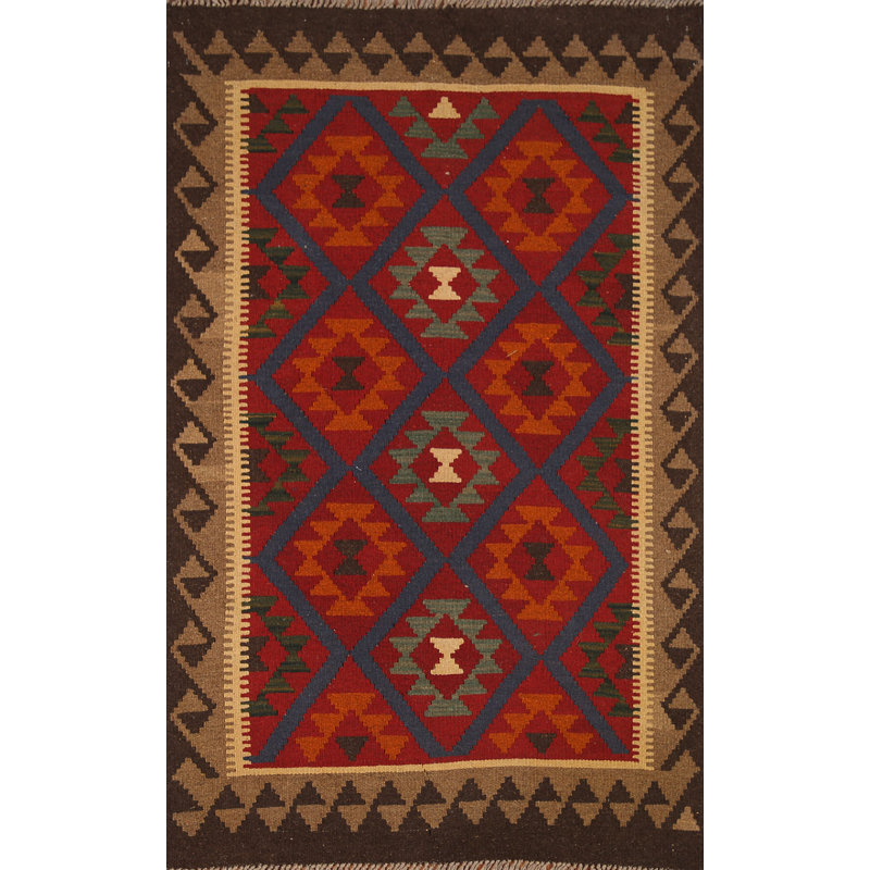 Geometric Kilim Reversible Wool Rug 3x5