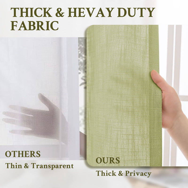 Kambi Slub Textured Linen Blended Semi-Sheer Grommet Curtain Pair, Sage, 52" W x 84" L