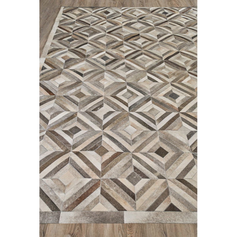 Natural Hide Cowhide Geometric Area Rug in Silver, Rectangle 11' x 14'4"