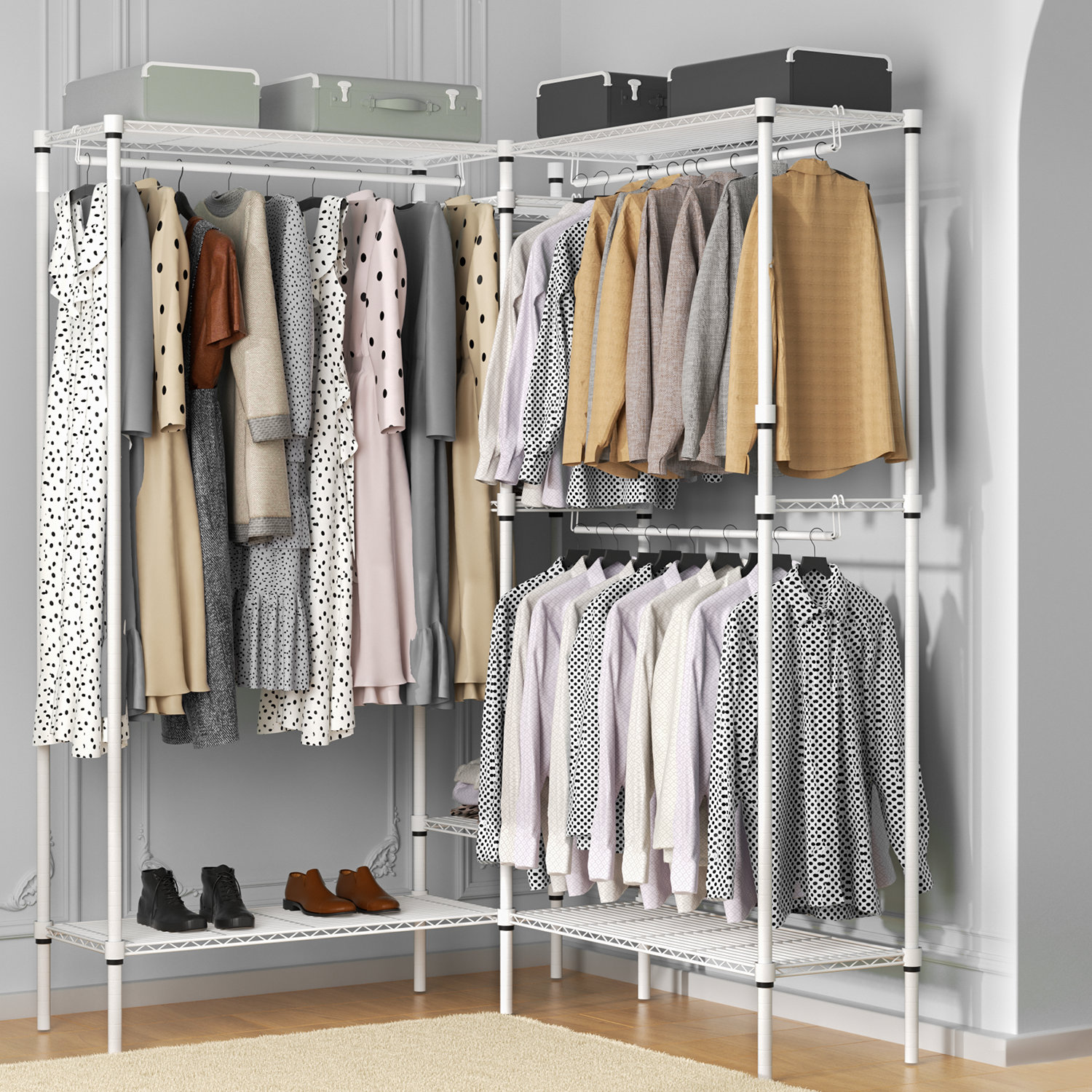 Free Standing Closet Organizer, Clothes Garment Rack with Open