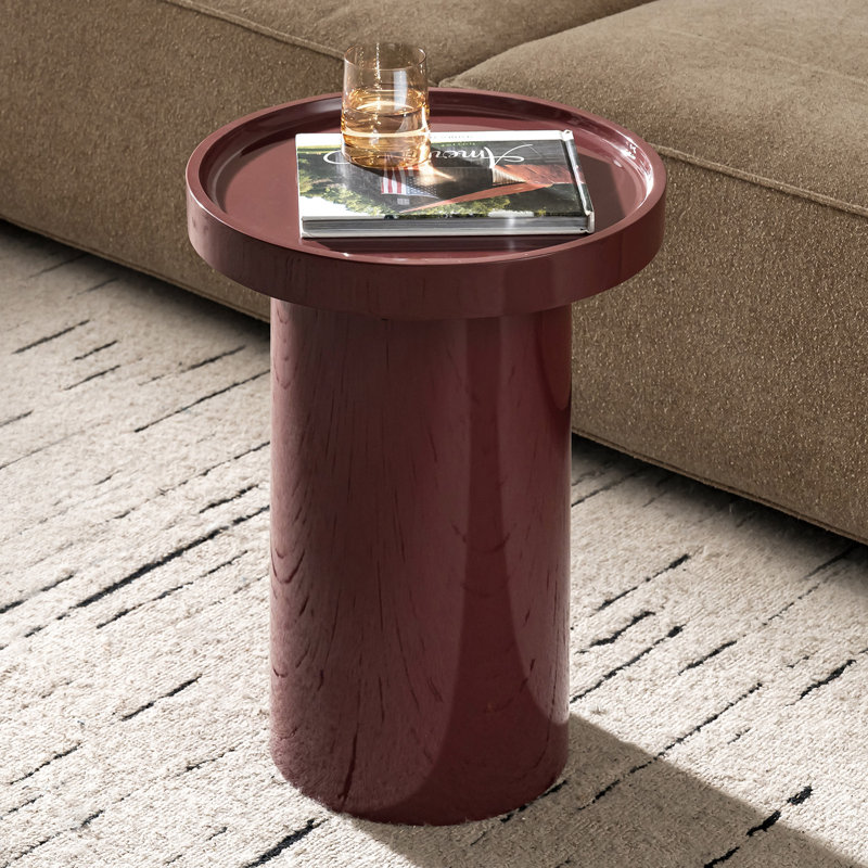 Musae Modern Round Fully Assembled End Table with Enamel Finish, Wine