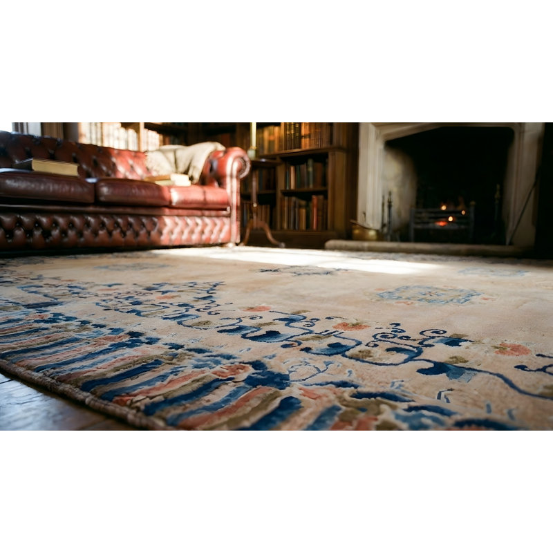 Tapis ivoire en laine noué à la main chinois antique