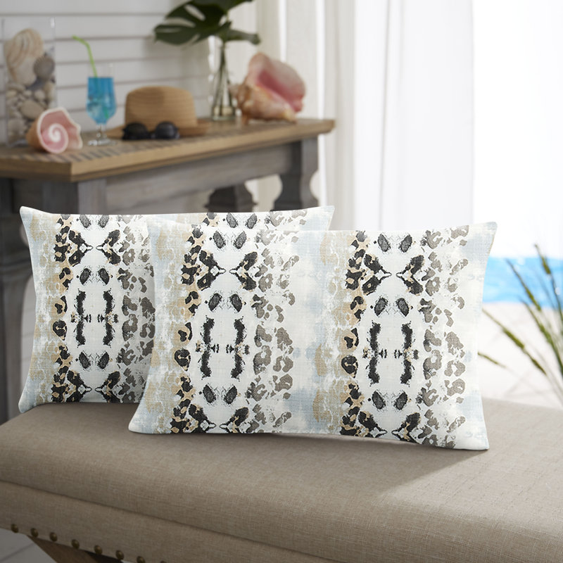 Housse de coussin rectangulaire à motif lombaire bleu / gris Mali, 12 po x 24 po