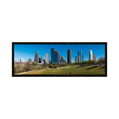 Cityscape Illuminated At Sunset, Houston, Texas by Panoramic Images - Floater Frame Panoramic Gallery-Wrapped Canvas Giclée on Canvas