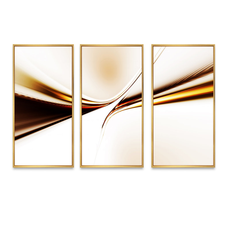 Dynamic Golden Waves - 3 pièces, cadre flottant, impression sur toile, H 20 po x l 36 po, Or