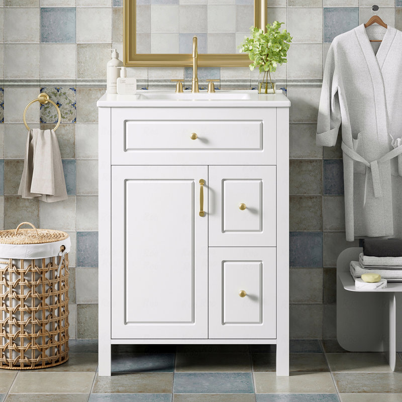 Meuble-lavabo blanc 24 po avec lavabo en céramique et porte à fermeture en douceur