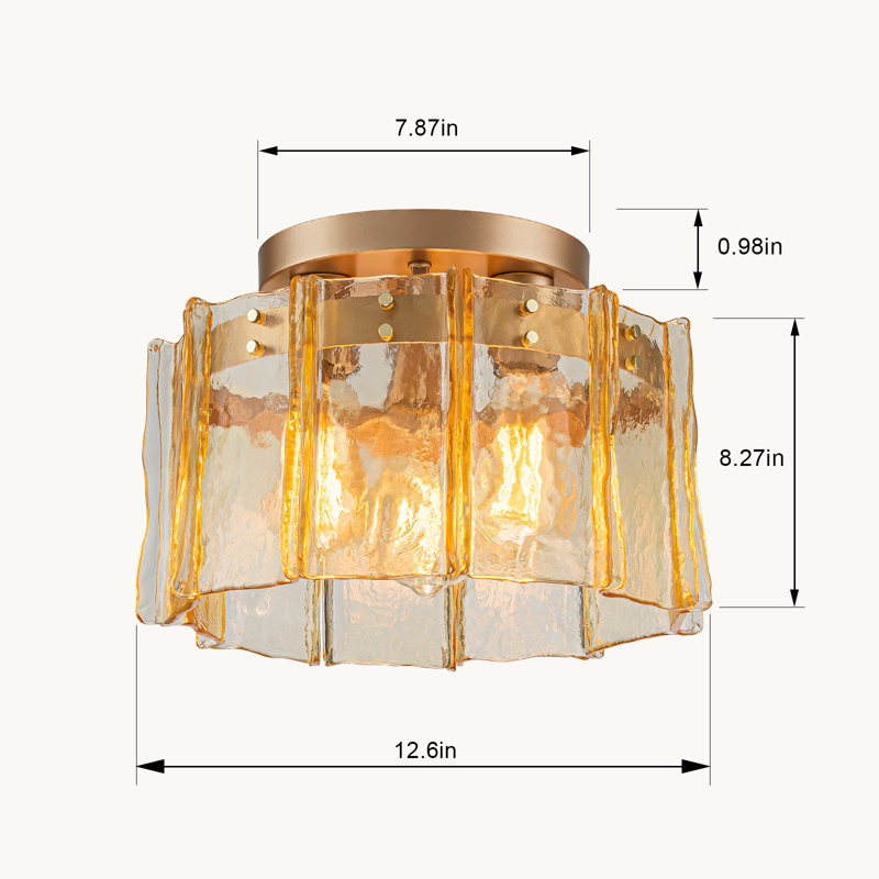 Plafonnier encastré 3 lumières Glam Amber, Polish Brass