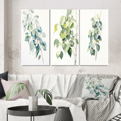 " Green White Minimalism Eucalyptus Essence II " 3 - Pieces