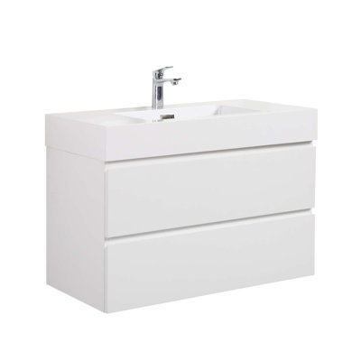 Grand meuble-lavabo de rangement mural moderne avec lavabo sans drain et robinet