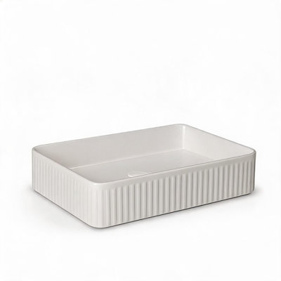 20 in. Rectangular White Ceramic Vessel Bathroom Sink with Striped Exterior Design for Countertop Installation
