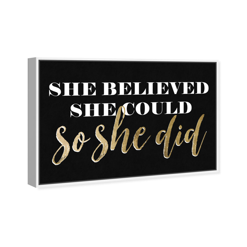 «Typographie and Quotes So She Did Black», art textuel sur toile, H 10 po x l 15 po, Toile blanche encadrée