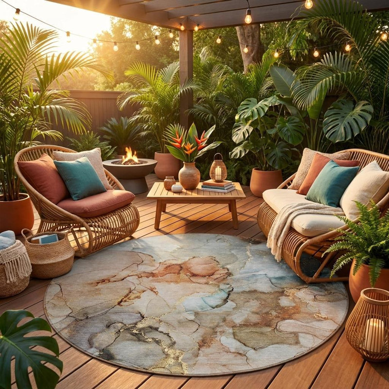 Tapis d'intérieur rond 8 po beige