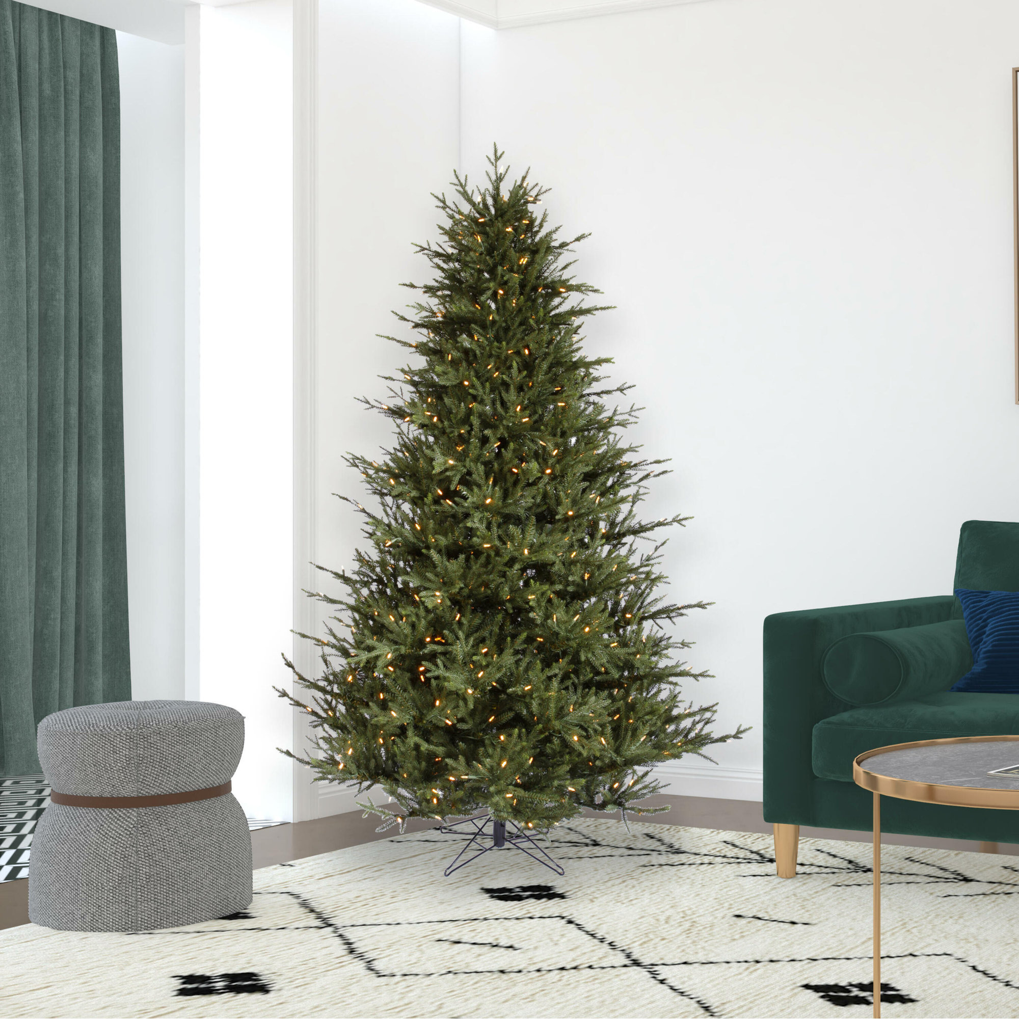 8.5" H Green Realistic Artificial Fir Christmas Tree with 1000 Lights LED Lights, 6.5' H