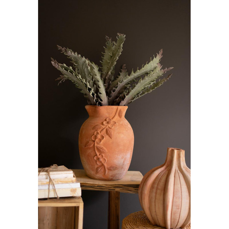 Urne de terre cuite fabriquée à la main Kalaou - motif décoratif de 13,5 po de hauteur