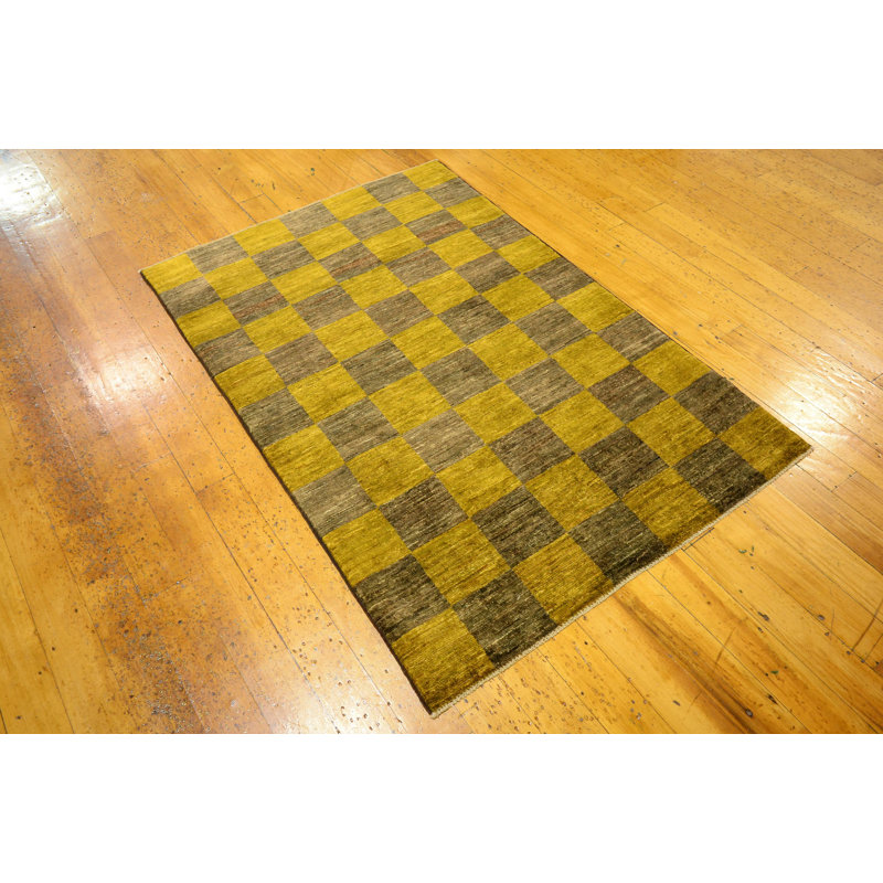 Tapis de zone en laine doré/brun 3 pi x 4 pi 10 po one-of-kind à la main noué la Nash