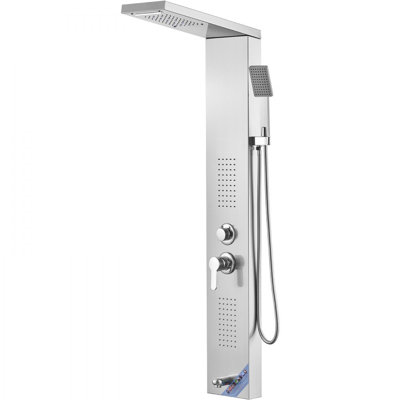 Système de panneau de douche, 5 modes de douche, tour de panneau de douche à DEL, pluie, chute d'eau, 2 jets de massage corporel, bec de baignoire, pomme de douche à main avec boyau de 59 po, ensemble de douche mural en acier inoxydable