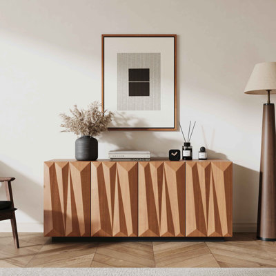 Buffet 60 po Mid-Century avec portes 3D, armoire de rangement pour cuisine avec 4 portes et 2 tablettes, meuble télé pour salon, chambre à coucher
