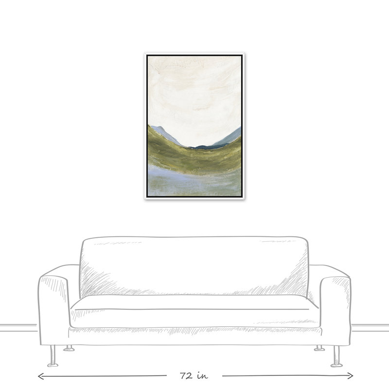 Paysage abstrait vert - peinture sur toile, H 37,75 po x l 25,75 po x P 1,75 po, Toile à cadre flottant blanc