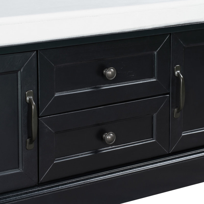 Storage Bench With 2 Drawers And 2 Cabinets, Black