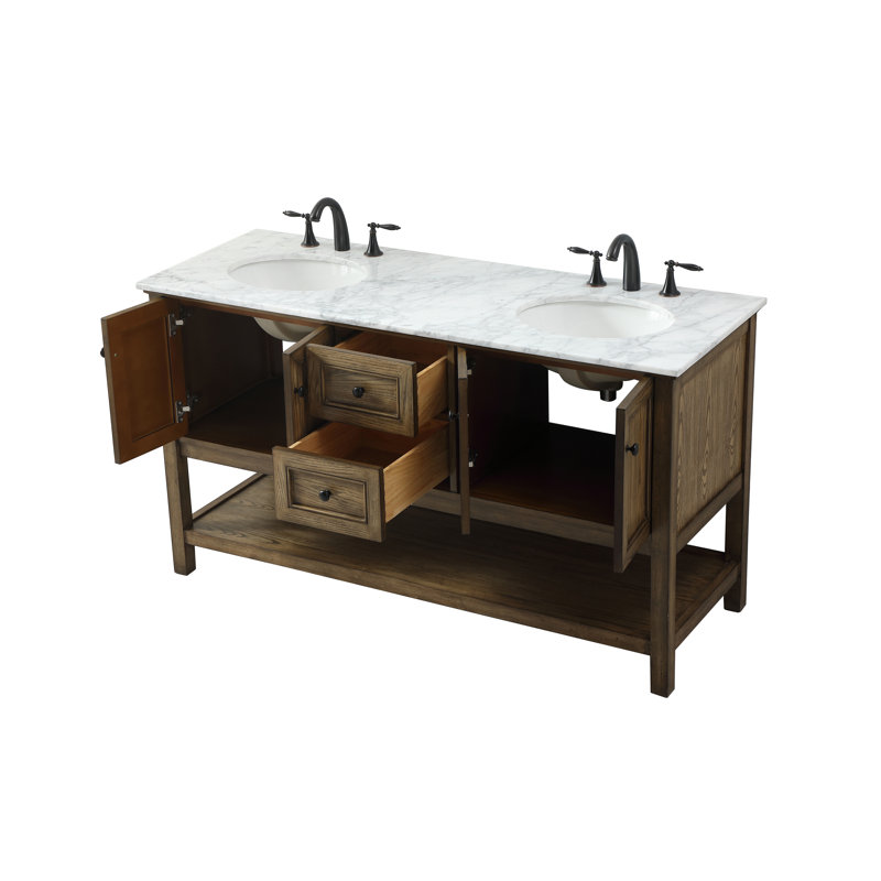 Ensemble de meuble-lavabo double 60 po Bonsai, Bois flotté