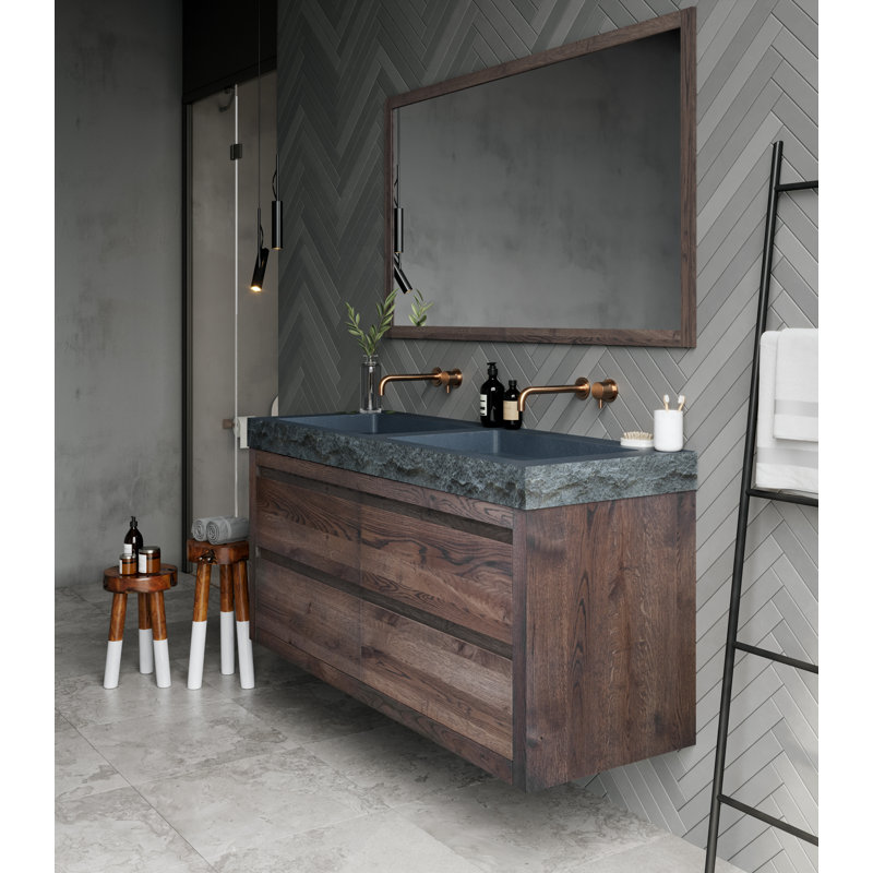 Damaria Wood Wall Mirror, Charcoal, 50cm H x 120cm W