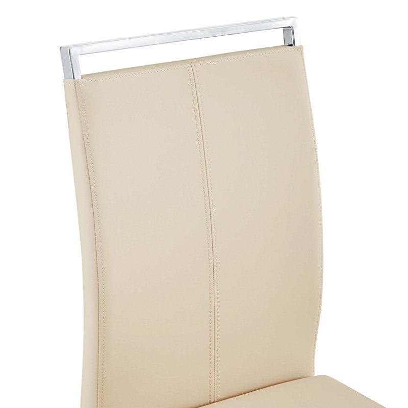 Chaises de salle à manger en faux cuir modernes avec base chromée (ensemble de 4), 4, Beige, Argent