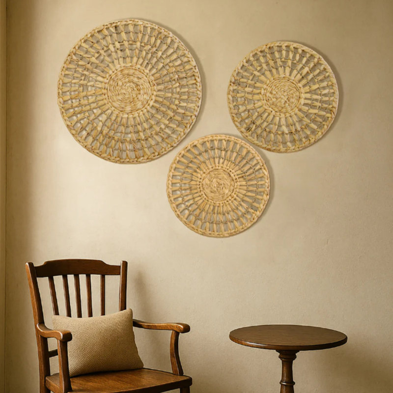 Handwoven Seagrass Wall Décor – Natural Boho Circular Design Set Of 3