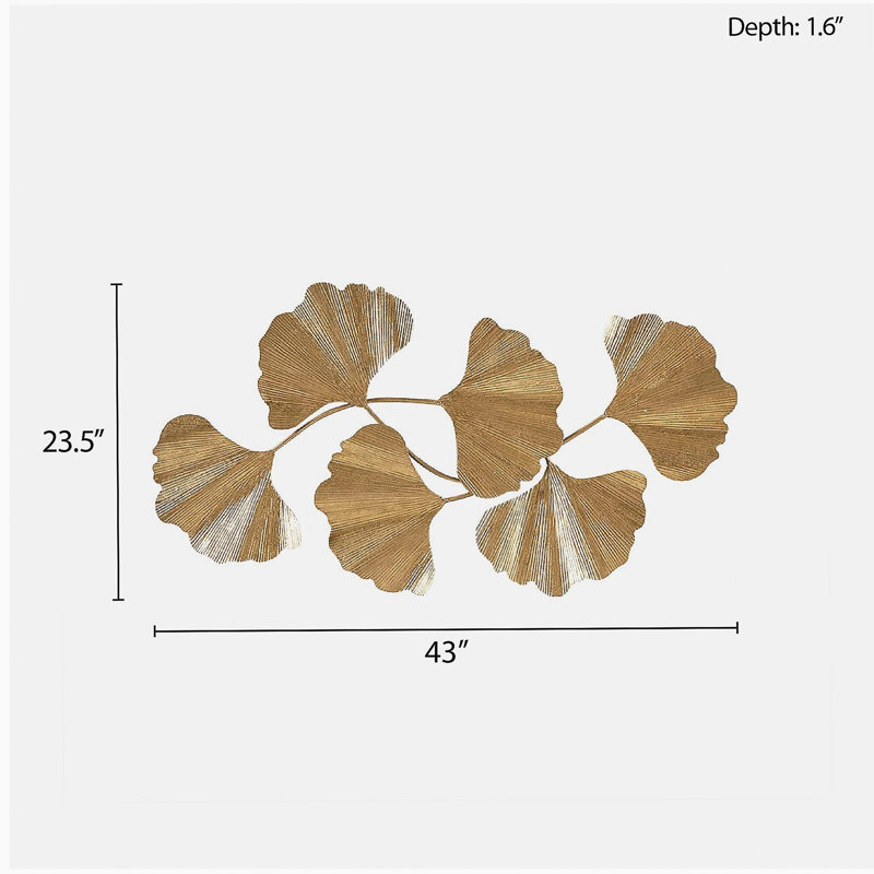 Décoration murale feuille d'or en métal feuille de ginkgo