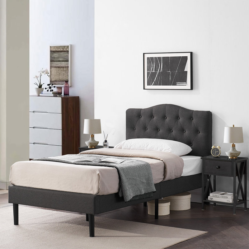 Ensemble de chambre à coucher avec lit et table de chevet 3 pièces Kempst, Noir, Simple