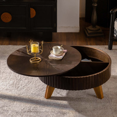Table basse ronde rétro avec espace de rangement, idéale pour le salon et le bureau