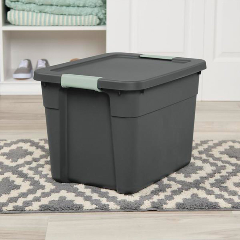 Sterilite 18Pk Latch Tote, Stackable Plastic Storage Container, 12Gal,Gray/Green