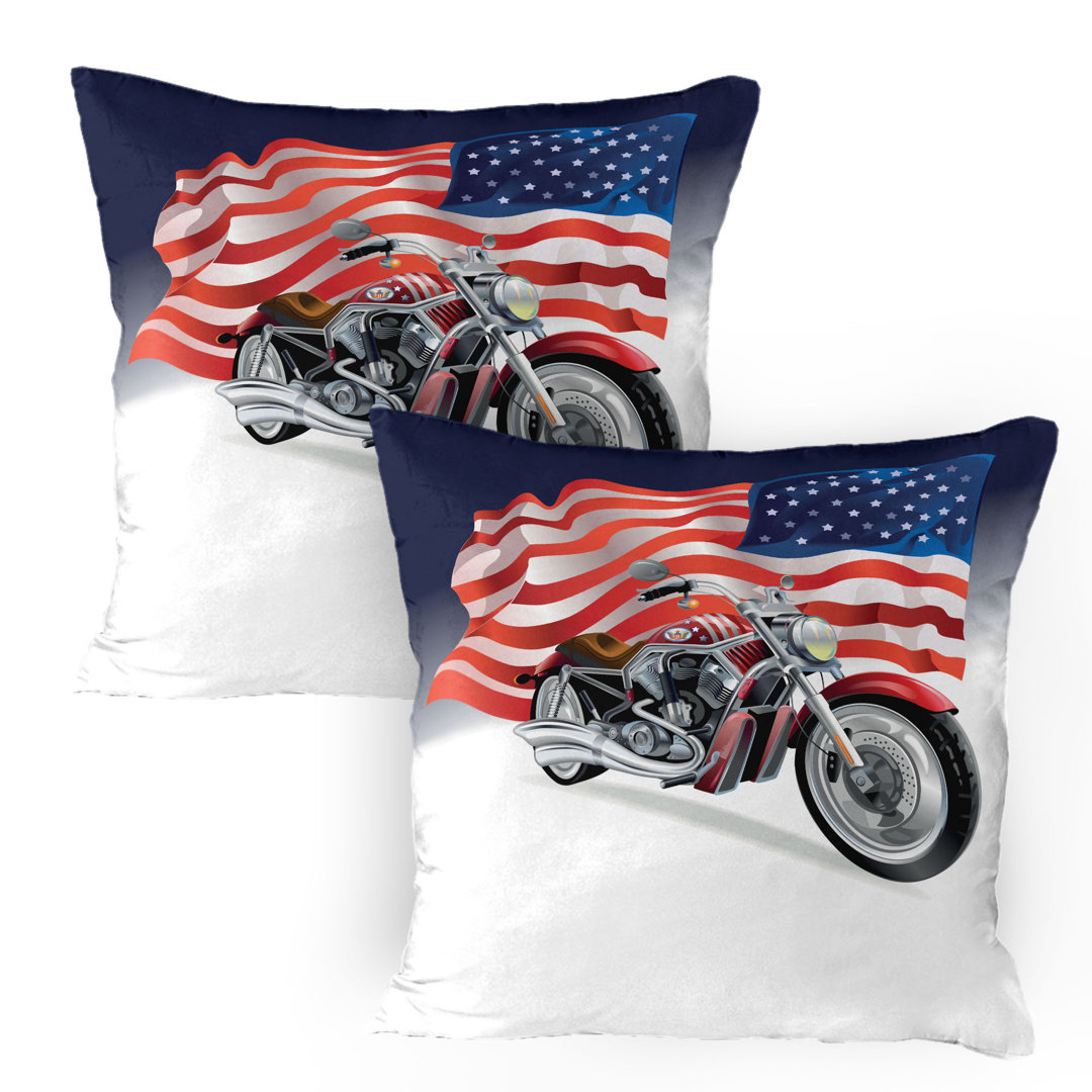 Kissenbezug Packung mit 2, Motorrad und US-Flagge, Mehrfarbig