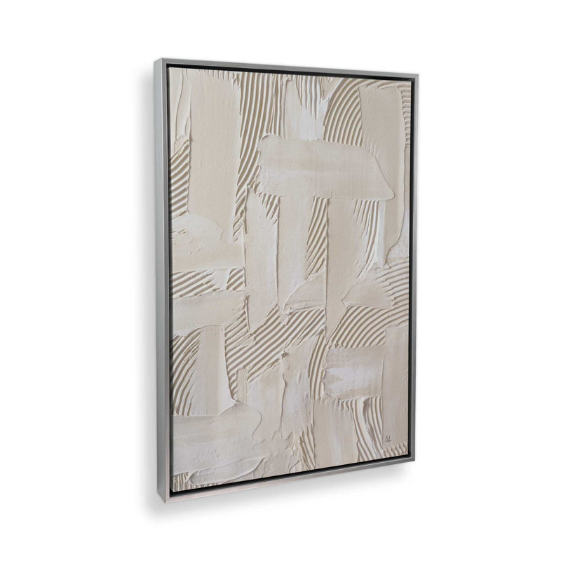 Neutral Brushstroke Harmony Canvas Print, 30.75" H x 20.75" W x 1.75" D, Polished Chrome Floater Framed