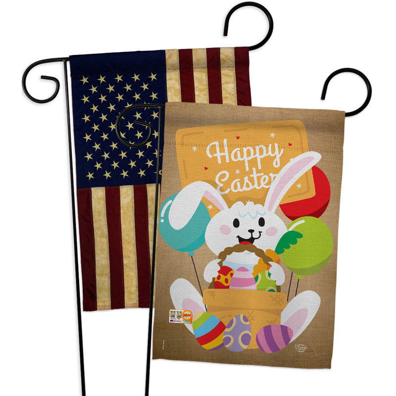 Drapeau de jardin coloré avec œuf de Pâques et lapin 2 faces 1 pi 5 po x 1 pi 1 pi