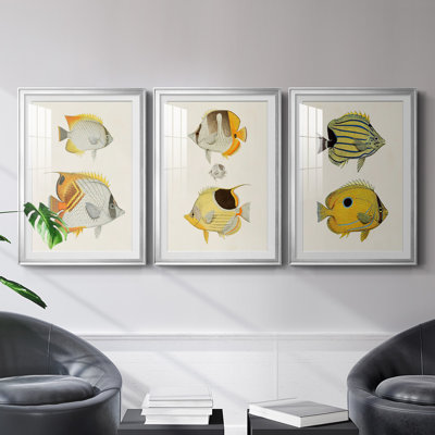 " Yellow & Gray Fish I " 3 - Pieces Painting Print